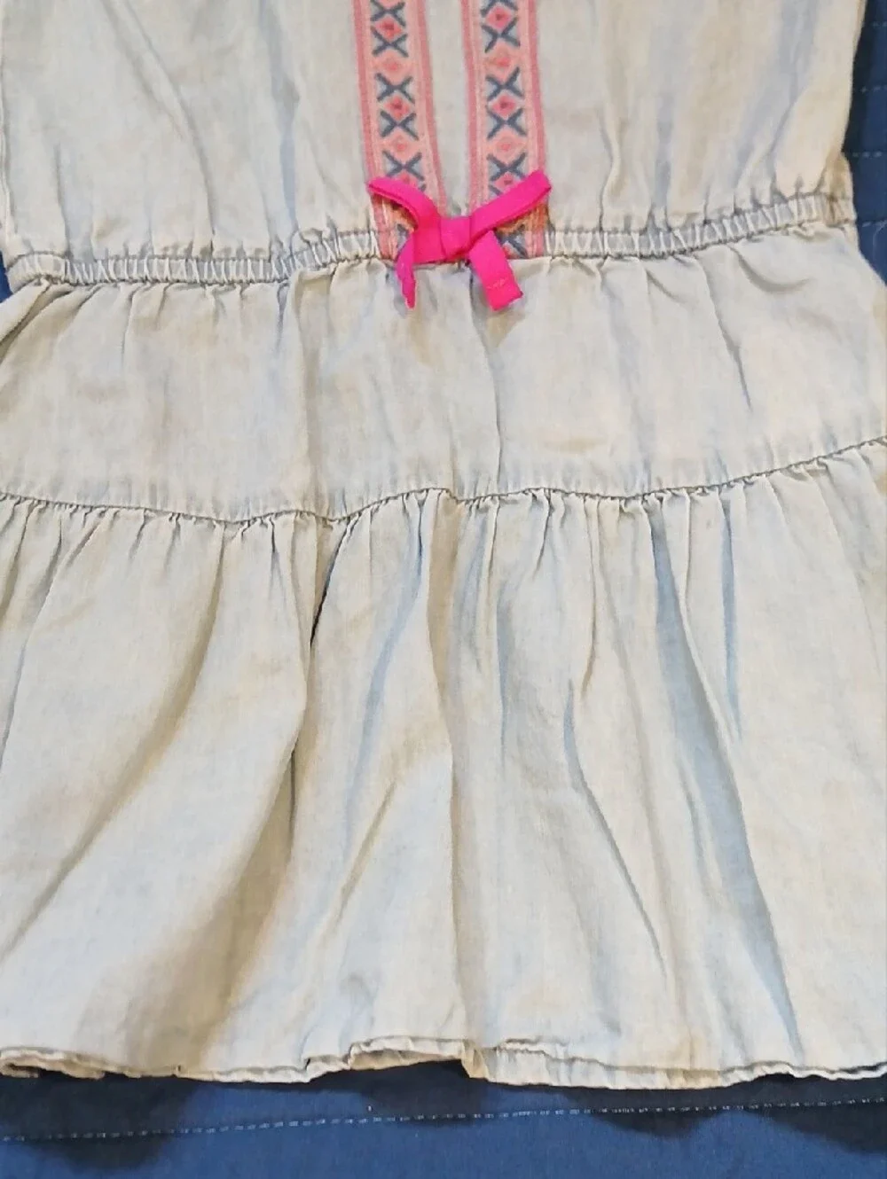 OshKosh B'gosh Light Blue Chambray Dress with Pink Trim and Bow